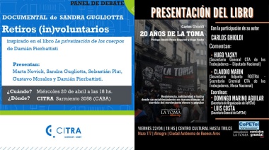 CEPETEL invita a las presentaciones de “Retiros (in)voluntarios” y de “20 Años de La Toma”