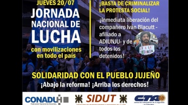 SIDUT convocó a una Jornada Nacional de Lucha “en solidaridad con el pueblo jujeño”